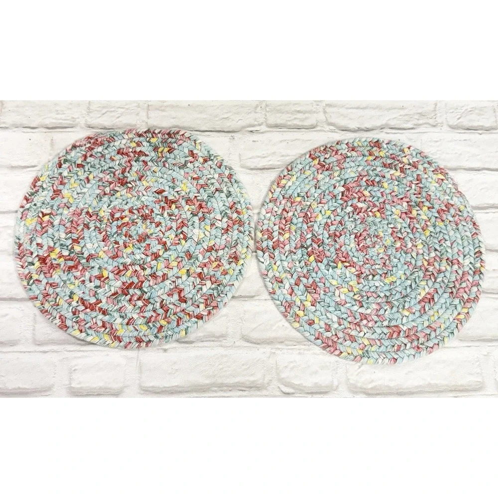 Vtg Pioneer Woman 6 Braided Placemats Reversible Floral Round Cottage Farmhouse